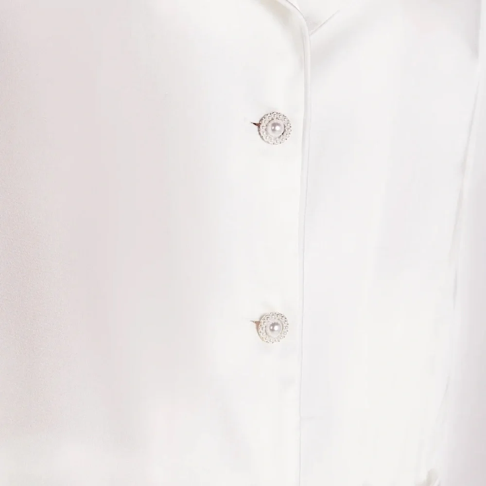 Nadine Merabi NWT Darcie Luxe White Feather Trim Silk Pajamas Bridal Bach - Picture 2 of 4